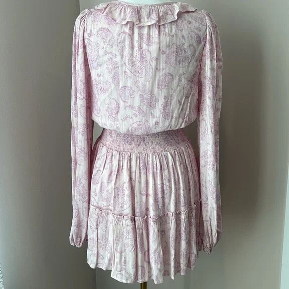 New House of Harlow 1960 Pink Purple Boho Mini Dress Paisley Long Sleeve size XS - Picture 6 of 12